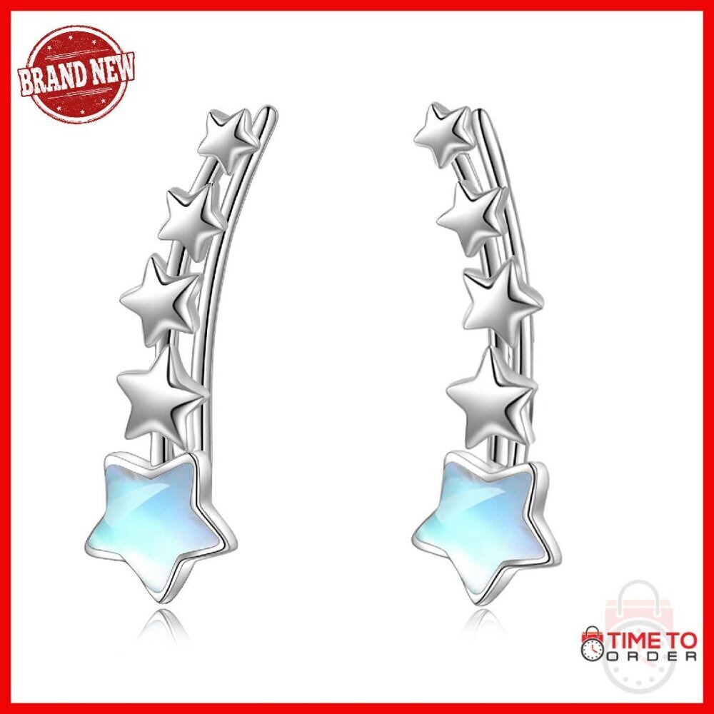 925 Sterling Silver Ear Climbers with Stars and Moonstone